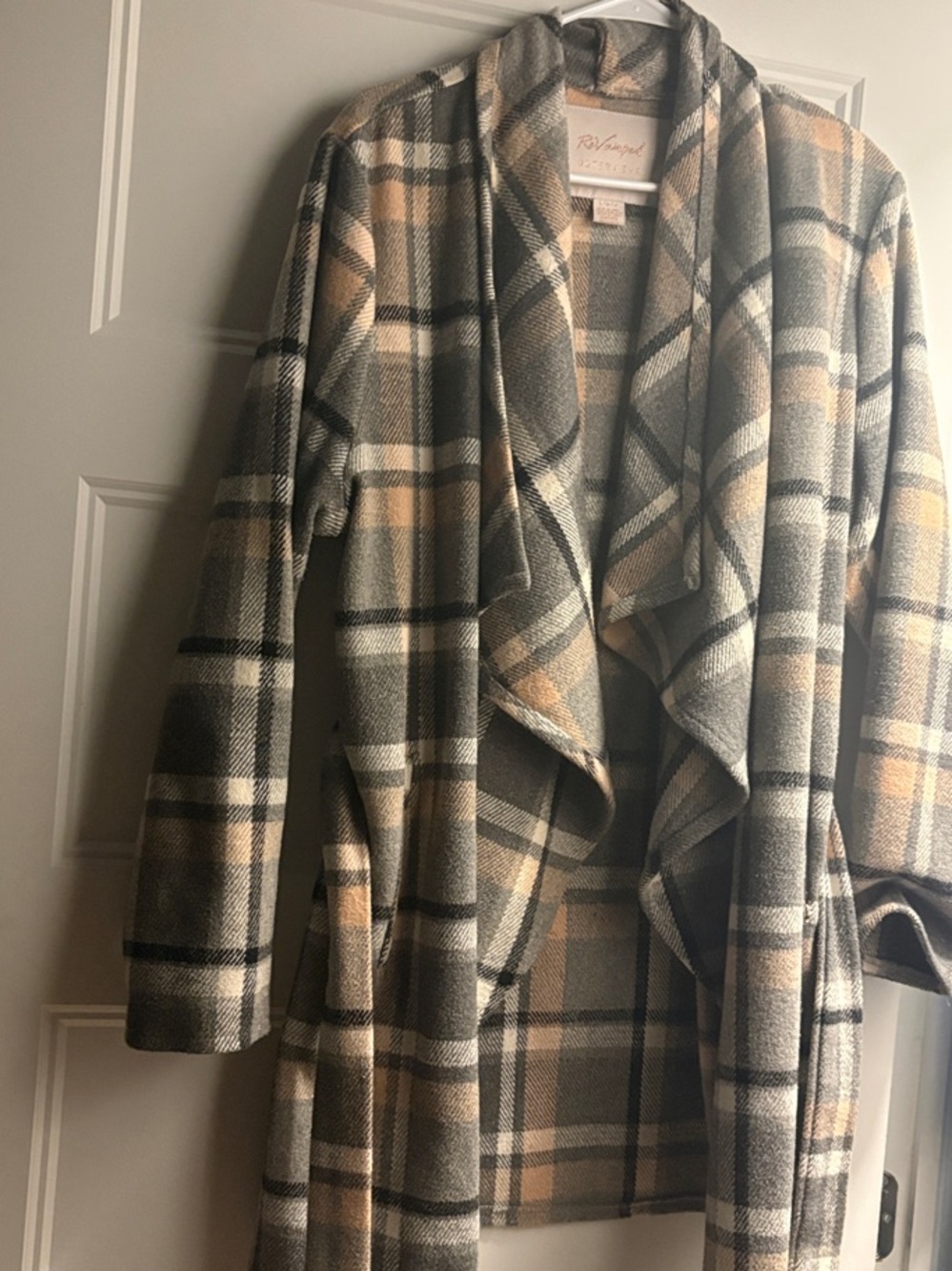 Plaid Waterfall Coatigan - Gray & Camel